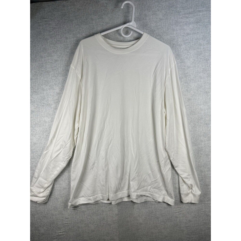 LL Bean Shirt Mens Large Reg Crew Neck Long Sleeve Base Layer Cotton White Top